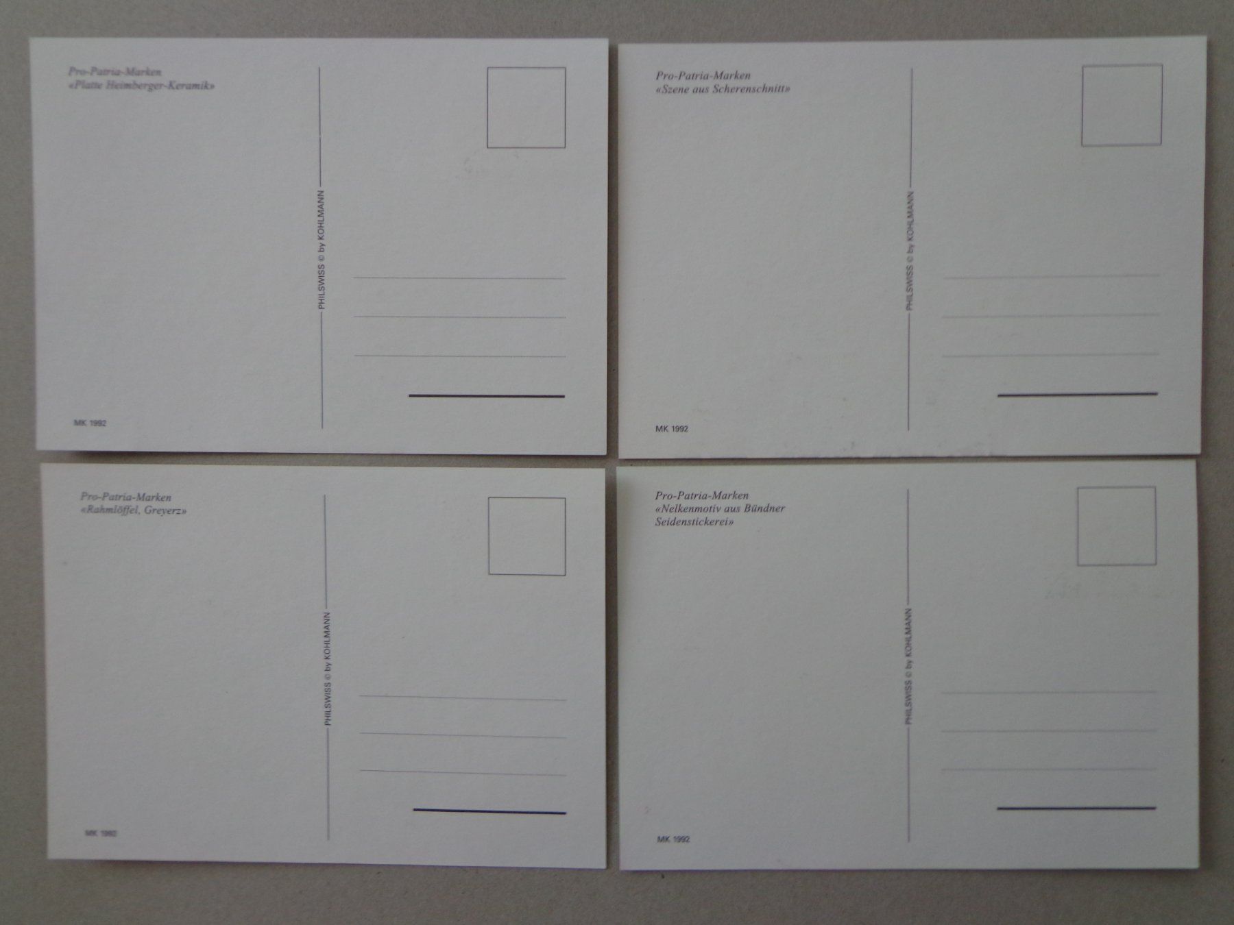 Tutti i francobolli: Set 4 Maximumkarten MK PRO PATRIA PP 1992 – Nuovo (secondo la descrizione) da Le Locle venduto da aou_rf8w 1