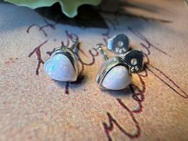 Herz Ohrringe 925 Sterling Silver Edel Opal weiss synthetik