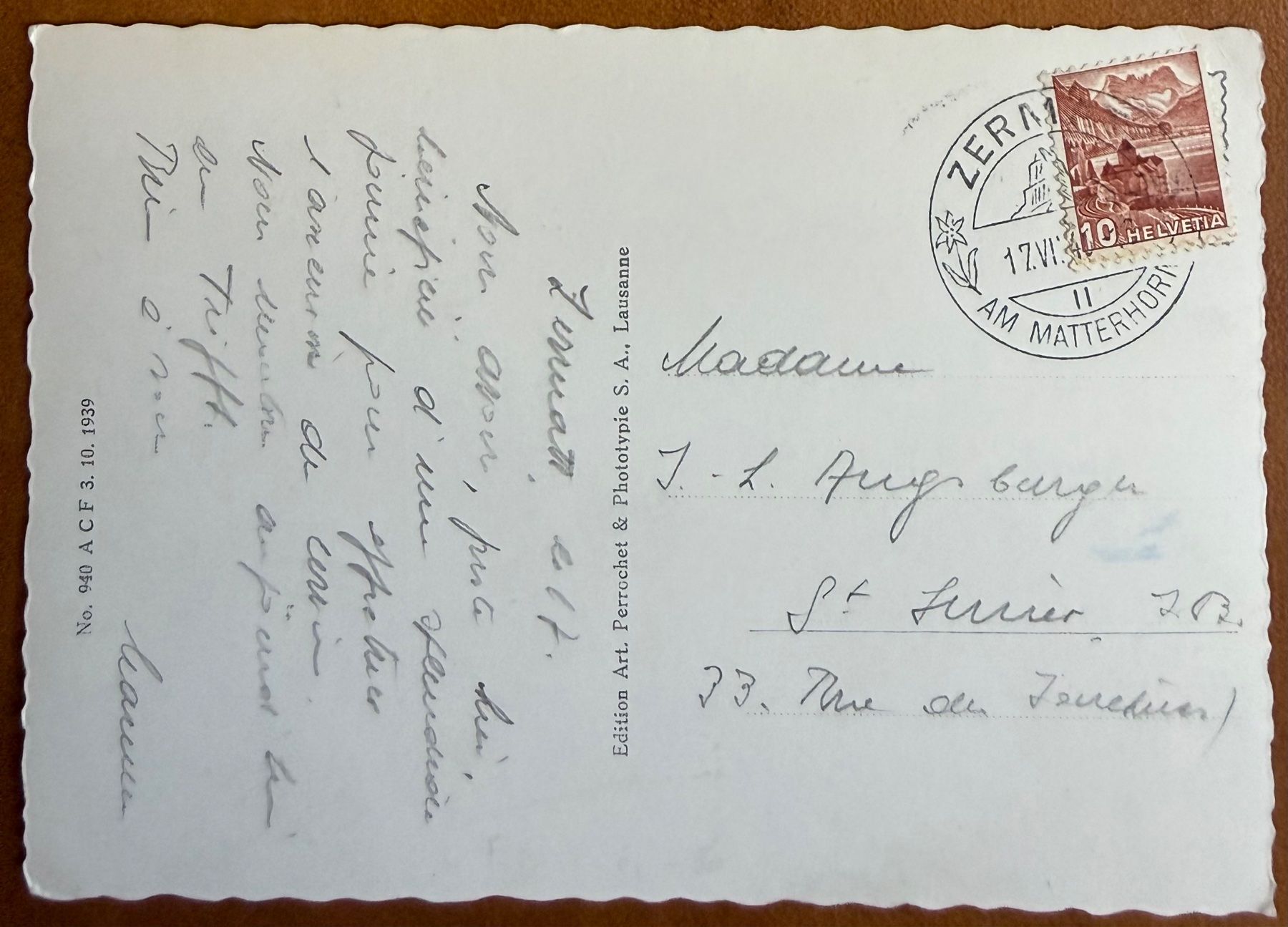 Cartes postales: Zermatt - Mazots & Cervin 1939 – D'occasion à Lutry par Ediego 1