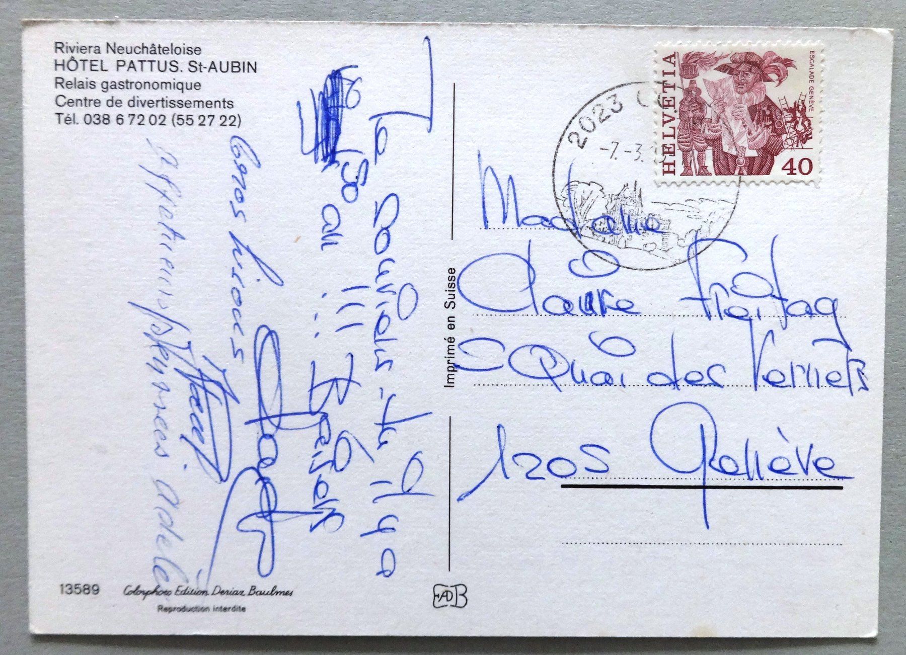 Cartoline postali: Hôtel Pattus, St-Aubin – Usato da Fétigny venduto da Billy2miny 1
