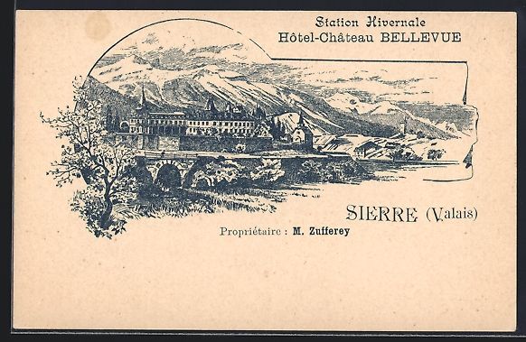 Cartoline postali: Litho Sierre, Hotel-Chateau Bellevue, pr – Usato da Berlin venduto da bartko-reher