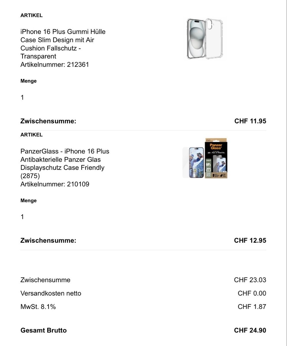 Ritocchi & pellicole di protezione: Iphone 16 Plus Panzerglas und Hülle – Nuovo e nell'imballaggio originale da Zürich venduto da Ve.ge 1