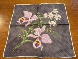 Stofftaschentuch Blumen Motiv dunkelgrau gebraucht