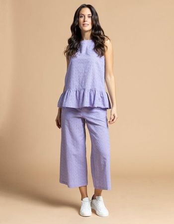 Piu & Piu Sommer Set Top + Hose BW Lochstickerei lila Gr 36