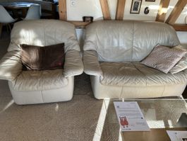 Ledersofa und Sessel beige gebrauchter Zustand