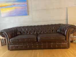Classic Brown Leather Chesterfield Sofa
