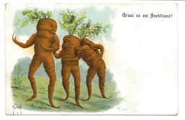 Gruss aus dem Rüebliland (AG) 3 vermenschlichte Rüebli Litho