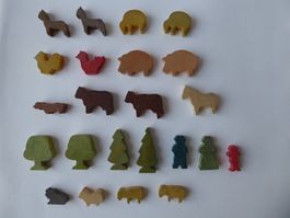 23 kleine Bauernhof Tiere, Figuren, aus Holz, Albisbrunn