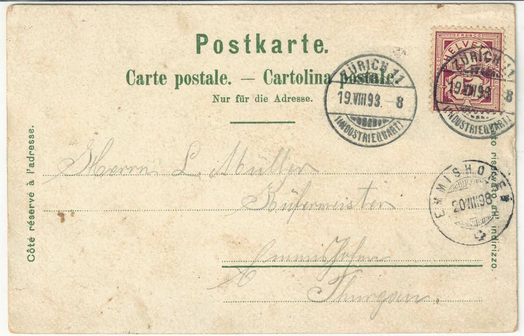Ansichtskarten: Gruss aus  Zürich - Litho 1899 – Gebraucht aus Ettingen von Kartenplanet 1
