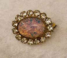 Vintage Brosche rosa Kunstopal eingefasst m.Simili-Diamanten