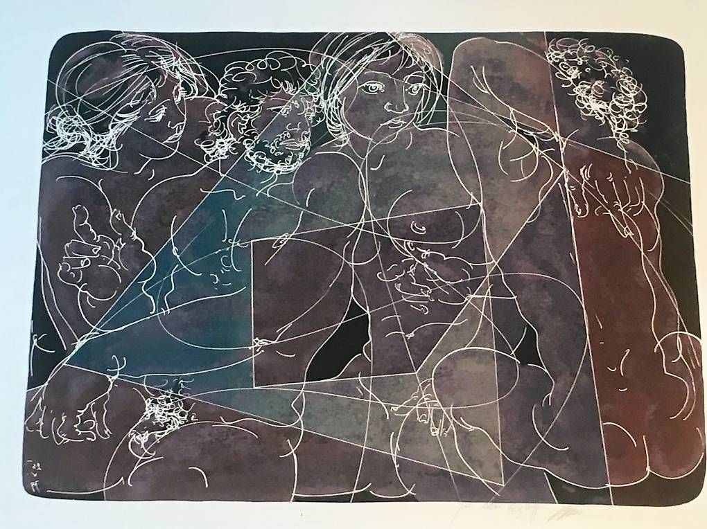 Grafiken & Lithographien: Hans Erni "Aussprache zu viert" Originallitho Unterschrift – Gebraucht aus Spreitenbach von Outsider 1