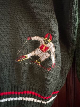 Pullover Strickpullover Skifahrer Vintage