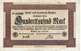 Aachen 100000 Mark 01.07.1923 SS+-SS++