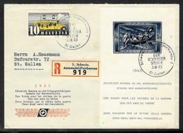 1945, W21+ Block Spende auf R-Brief, gest. ST.GALLEN (15237)