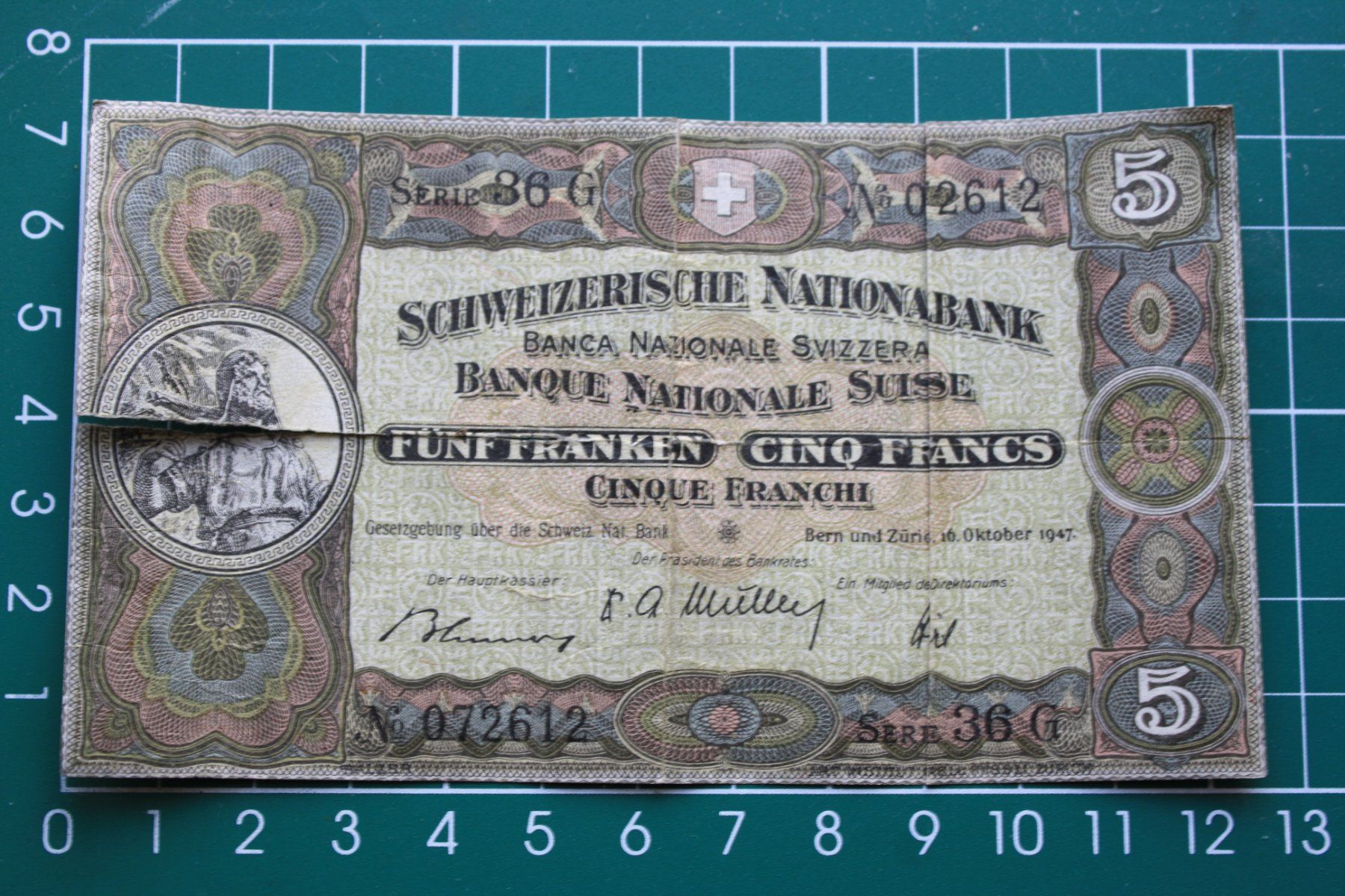 Banconote: wilhelm tell banknote  5 franken 1947 – Usato da Laupen BE venduto da Gufi57
