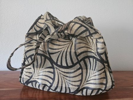 Stylische Stofftasche beige schwarz Muster Retro Vintage ...