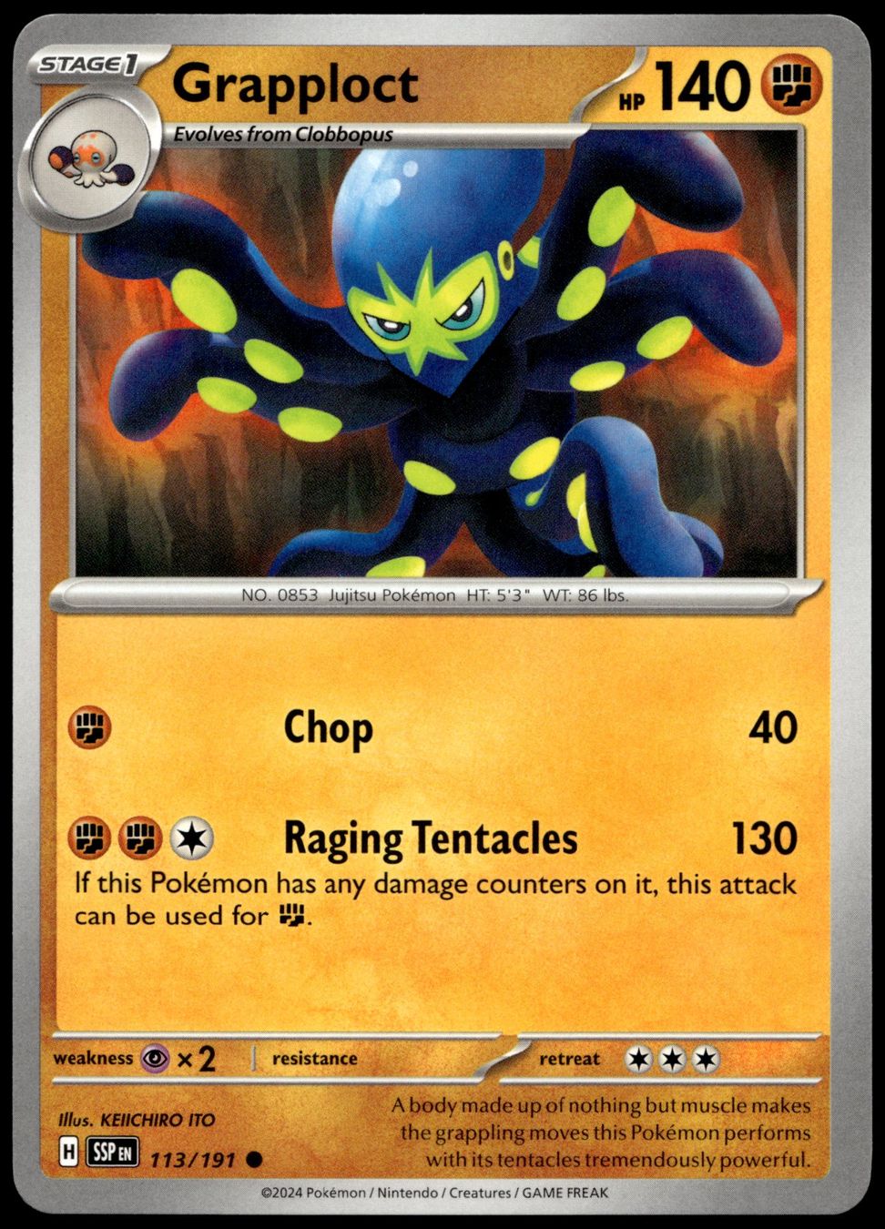 Pokémon Sammelbilder & Trading cards: Pokémon Grapploct 113/191   SV08 Surging Sparks – Gebraucht aus Le Mouret von PokemonCards_CH