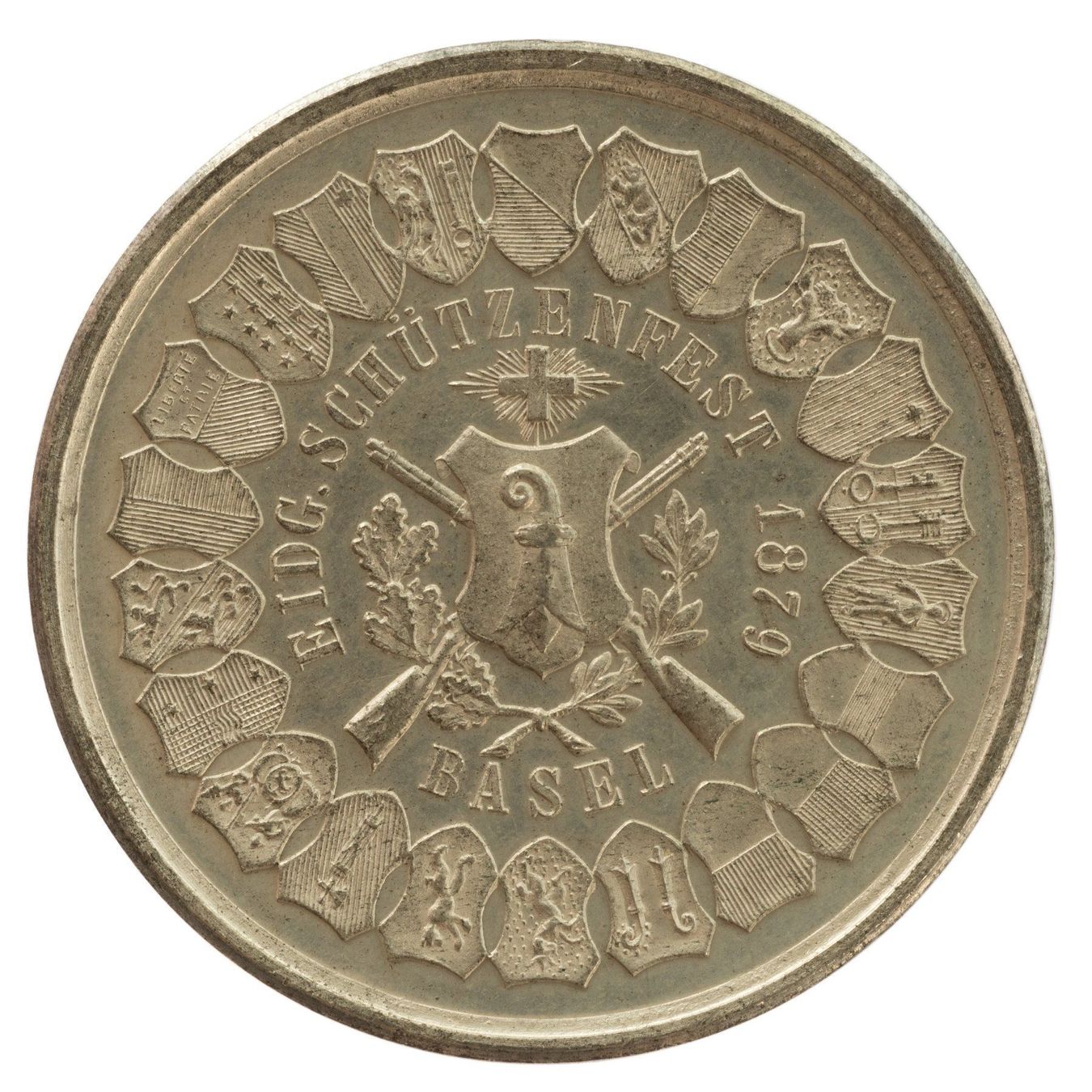 Medaillen: Schützenmedaille BA 1879 Basel R – Gebraucht aus Rotkreuz von Swiss-Coins 1