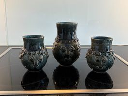 3 Henkelbecher Keramik Gesichter Rosenthal Wiinblad