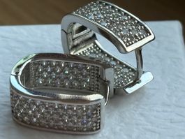 Luxus Ohrstecker Zirkonia Farbe Silber / weiss
