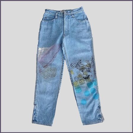 Jet Set  -Jeans 80er –  Print  Druck Motive Adler