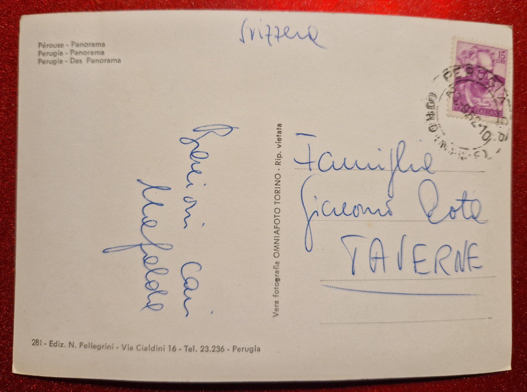 Cartoline postali: Perugia-Panorama 1952 – Usato da Melchnau venduto da Arthurius 1