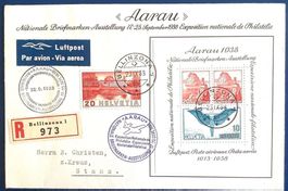 1938 Aarau Block auf R- Brief - Aarau - Bellinzona