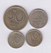 Sveden 4 Münze( öre) 1939-1945-1949-1958.