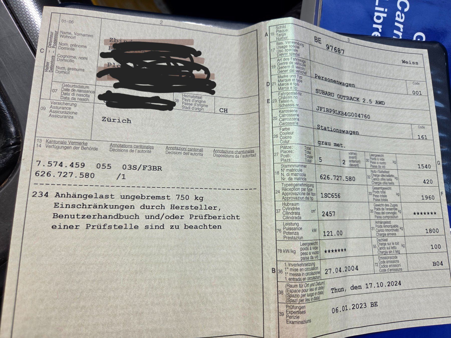 Subaru Automobili: Subaru Outback 2.5i Kombi AWD – Usato da Rüti b. Riggisberg venduto da Benji67 5
