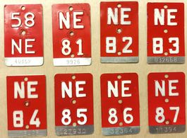 Velonummern Sammlung Neuenburg 8 x Kanton NE ab 1958