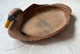 Flacher Korb “Ente” Weide geflochten, Vintage