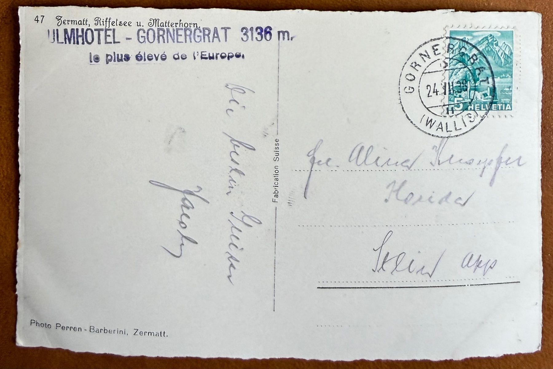 Cartoline postali: AK: Zermatt - Le Cervin 1938 – Usato da Lutry venduto da Ediego 1