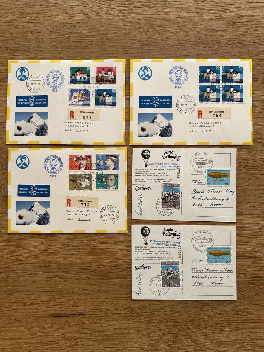 Alle Briefmarken: Schweiz - 5x Ballonflug – Gebraucht aus Schmitten / FR von Samsara169