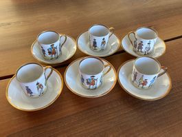 6 antike Espressotassen/Mokkatassen mit Untertellern