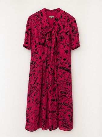 Burberry Seidenkleid Pink/Schwarz – Gr. US 12 / EU 40 – 100%