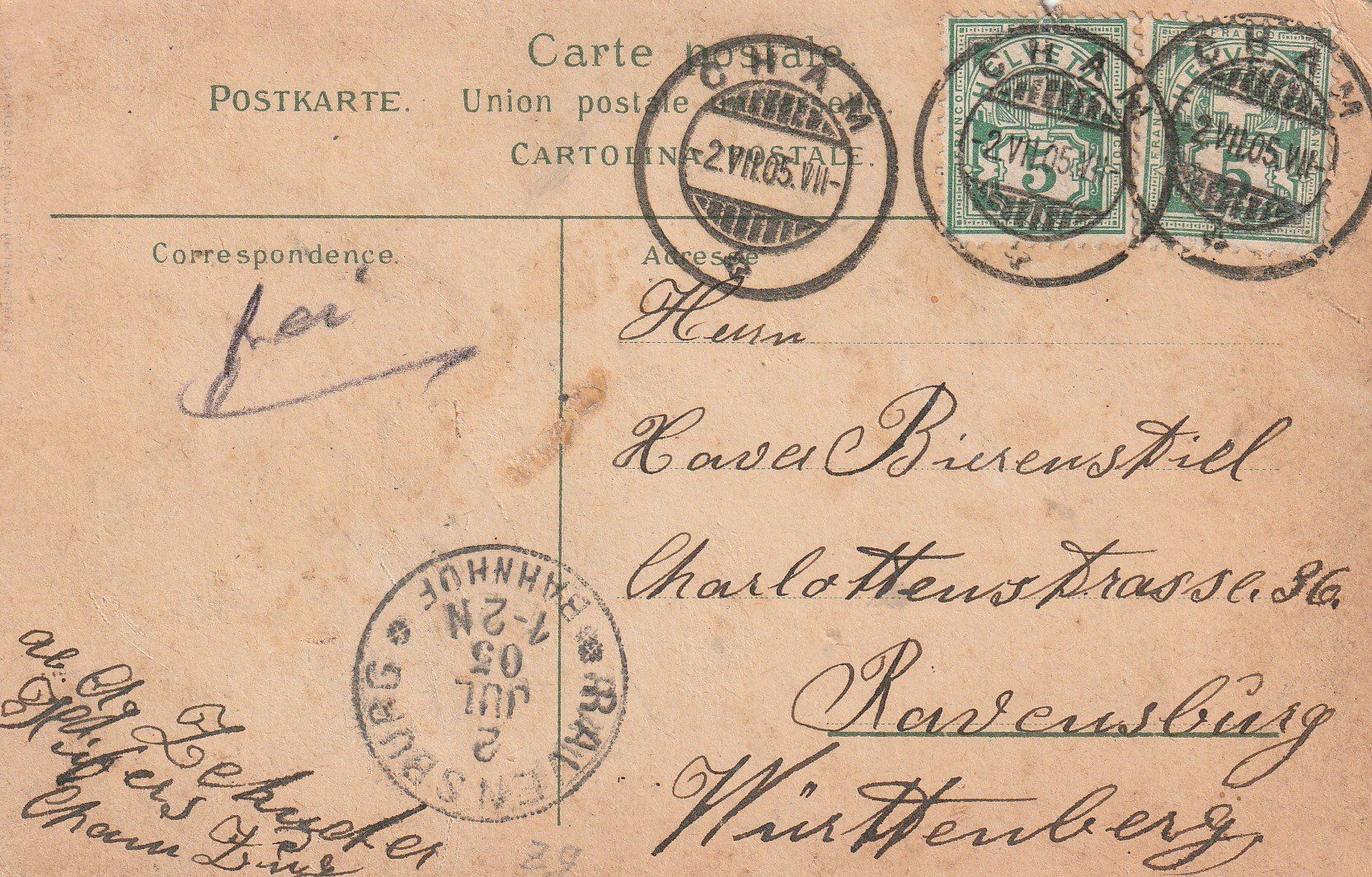 Cartoline postali: Gruss aus Cham/ZG-Litho 1905 – Usato da uttwil venduto da Koehlerfred 1