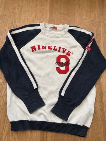 Pullover Ninelives weiss blau mit Print guter Zustand