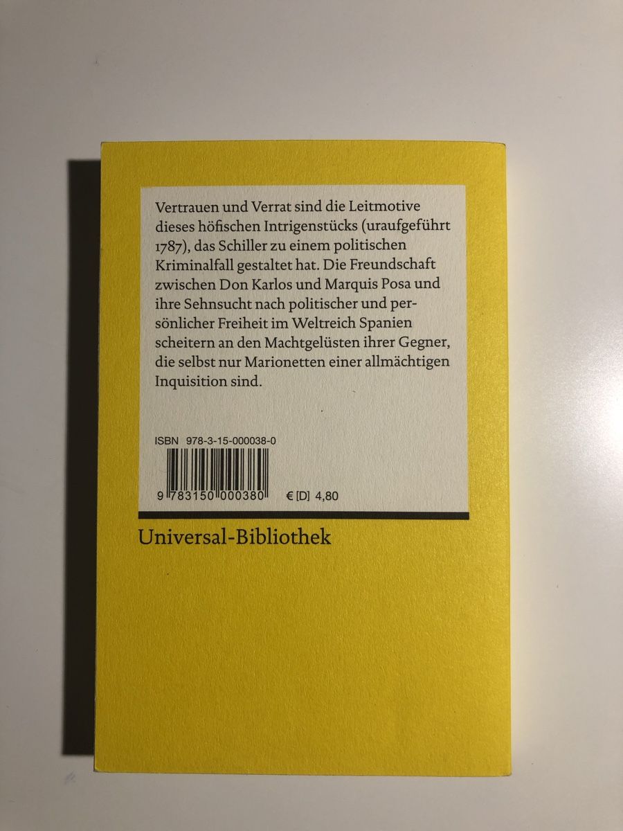 Libri: Friedrich Schiller / Don Karlos – Nuovo (secondo la descrizione) da Zuchwil venduto da simge_1907 1