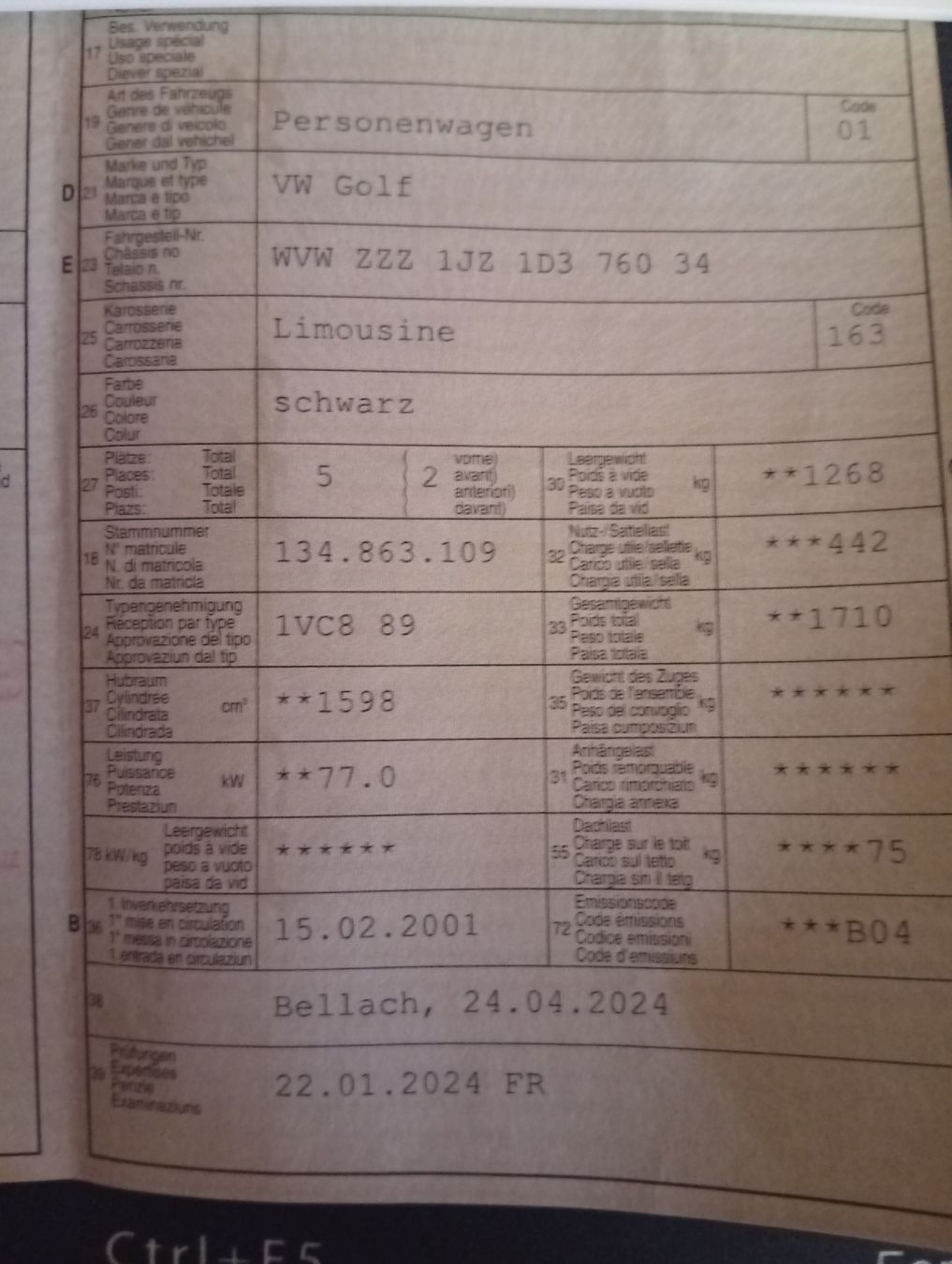 VW Automobili: VW Golf – Difettoso da Recherswil venduto da Esox122 1