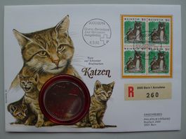 1990 Numisbrief Tiere auf Briefmarken - Katzen mit VB Nr.387