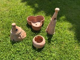 Gartendeko, 4-teiliges Set, Terrakotta,