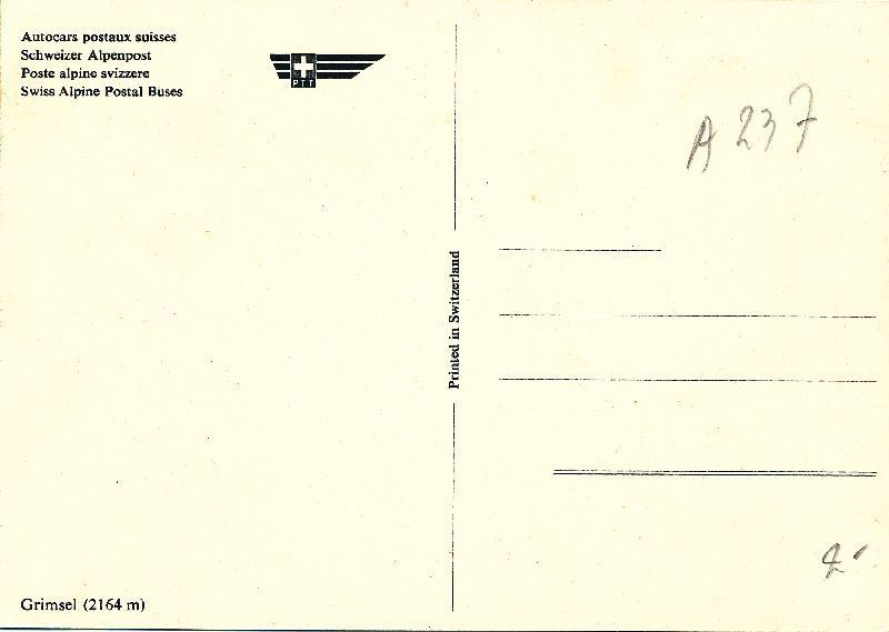 Cartoline postali: Grimsel - Postauto PTT + c1965 – Usato da Emmenbrücke venduto da teestube 1