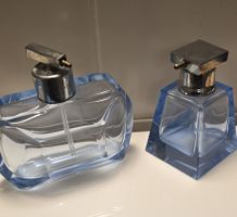 2x Vintage Parfumflacon Glas blau farben Deko Bad