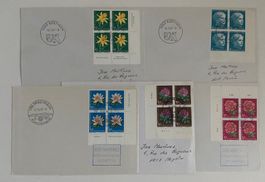 1964, PJ SATZ, VIERERBLÖCKE+TABS (1 x 30 Rp. KL. MGL) BRIEF