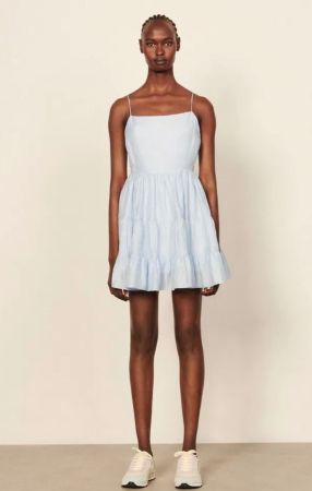 Sandro Sommerliches Kleid Hellblau mit Rüschen 38 Rückenfrei