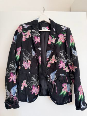 Damen Blazer mit Schmetterling-Stickerei, Schwarz Gr. 36
