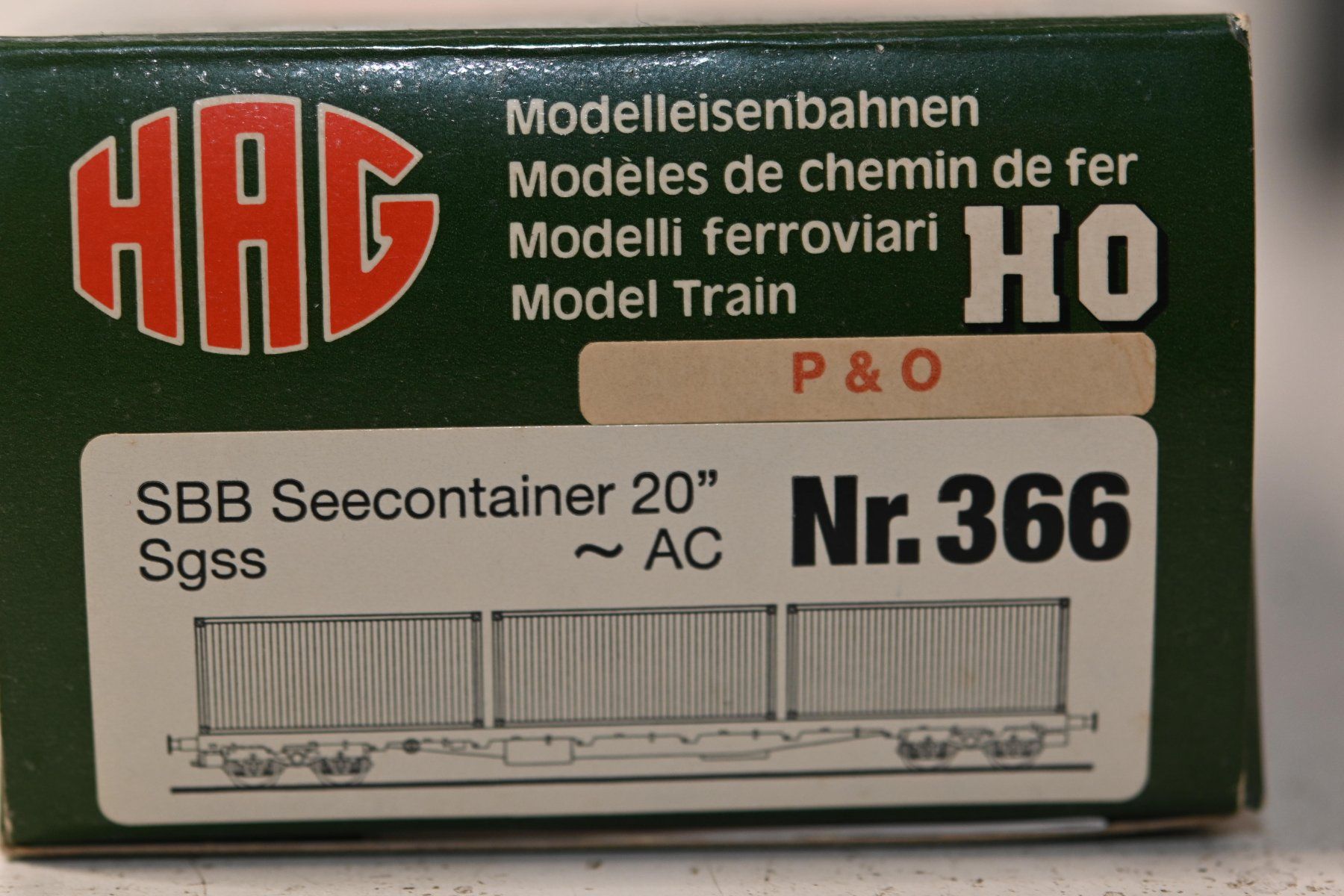 Hag Modellini di ferrovie: Hag HO/AC Containerwagen "P&O" mit OVP – Usato da Laupen ZH venduto da Zmoewe 5