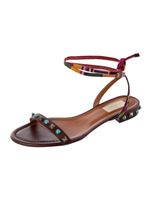 Valentino Brown Leather Sandals with Turquoise Details.
