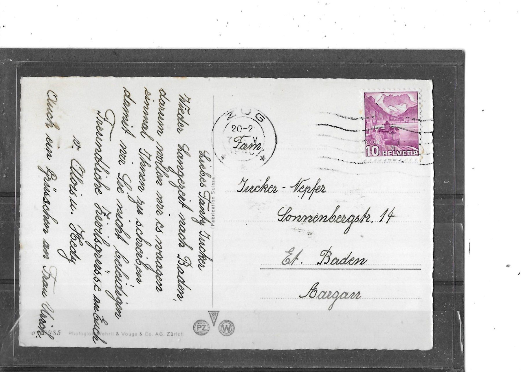 Cartoline postali: ZG Zug-Neustadt 1940 – Usato da Schocherswil venduto da Wilare 1