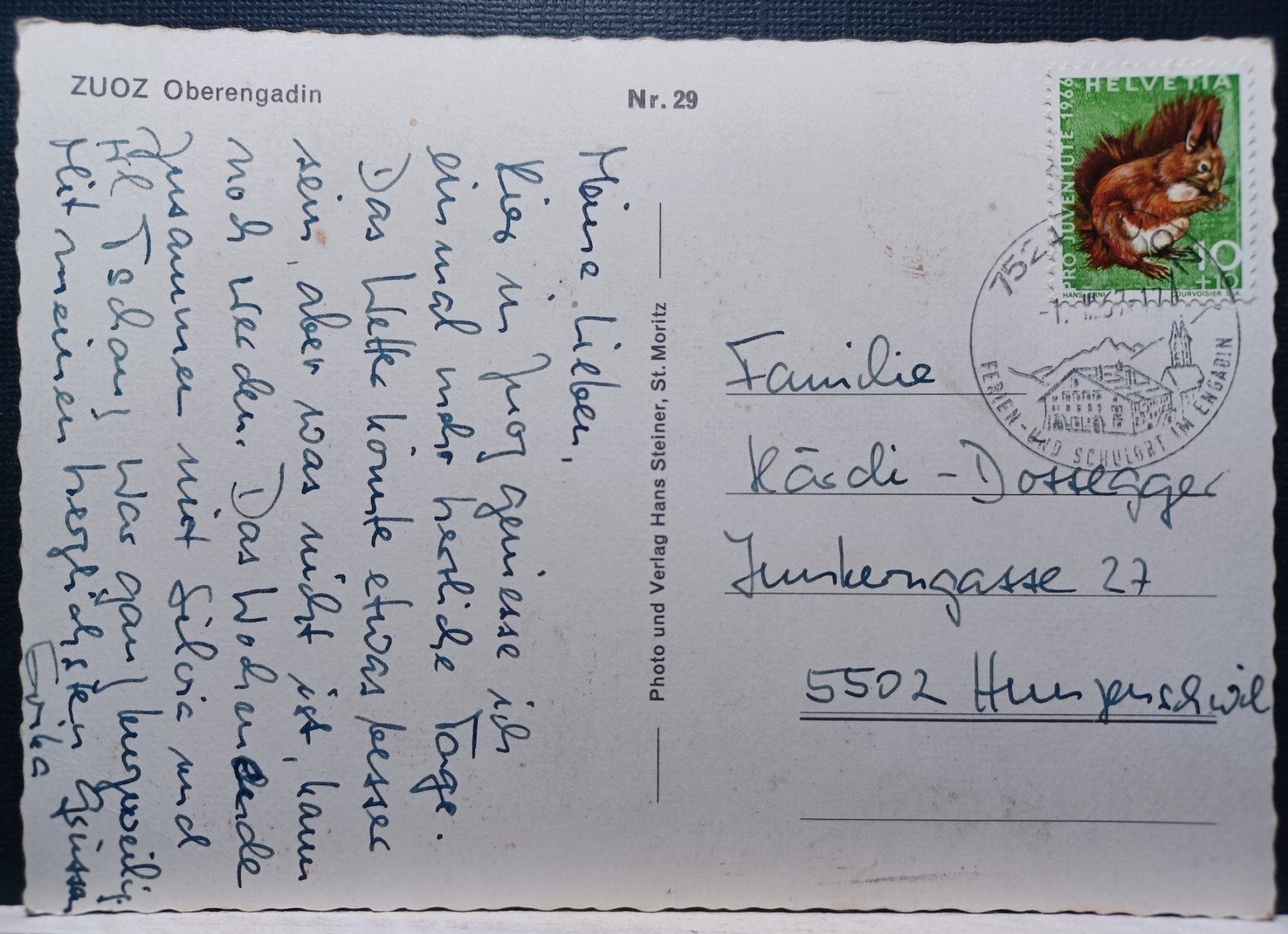 Cartoline postali: GR, Zuoz Oberengadin, Nr. 29, 1967 – Usato da Aarau Rohr venduto da mgvw 4